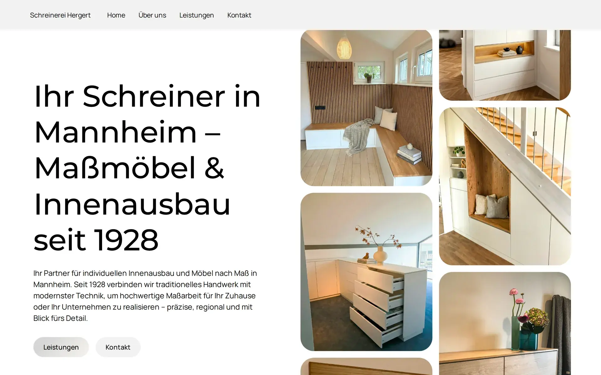 Die fertige Website der Schreinerei Hergert, Bildspalte mit Möbelprojekten